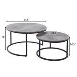 CENSI Round Nesting Coffee Table Set of 2, 31.5" Modern Industrial Center Tables for Living Room, Grey Marble Concrete Wood Finish with Black Metal Frame, Stacking Circle Accent Furniture CENSI