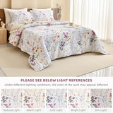 Sanracie 100% Cotton Quilt King Bedding Set(110"x98")-Floral Quilted Bedspreads Set,3pcs Yellow Wild Flower Botanical Printed Pattern Quilt Bedding Coverlet Summer Soft Lightweight Aesthetic Bedding Sanracie