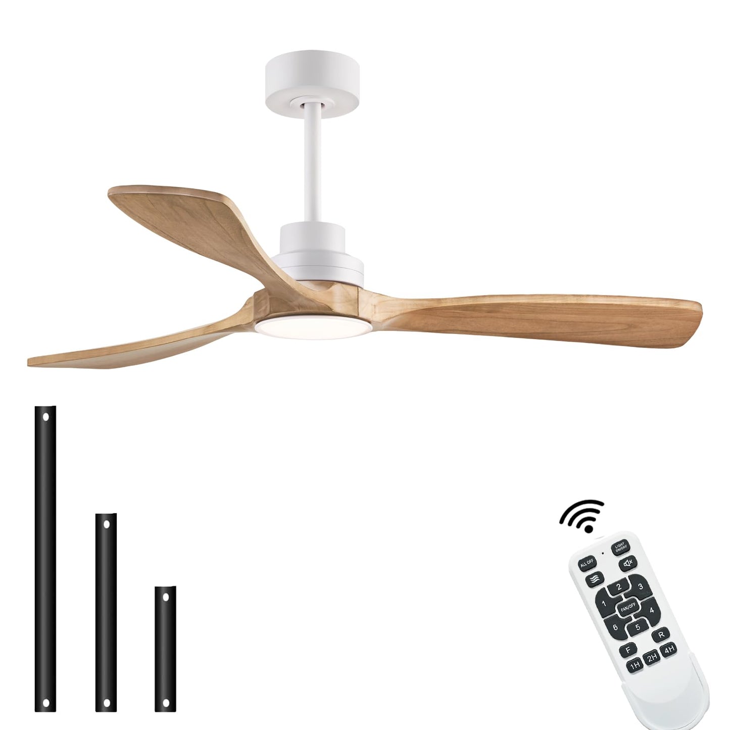 dearnow 52" Wood Ceiling Fan with Light with Remote Control Ceiling Fan with 3 Wood Blades, Solid Wood Ceiling Fan Indoor Outdoor for Dining Room, Living Room, Office, Farmhouse etc.…