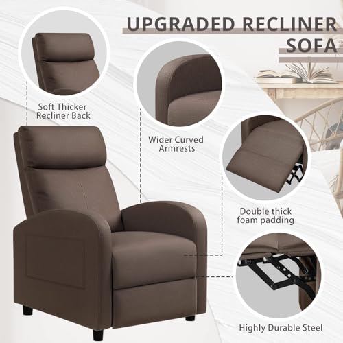 JUMMICO Recliner Chair Adjustable Home Theater Single Recliner Sofa Furniture with Thick Seat Cushion and Backrest Modern Living Room Recliners (Fabric, Brown)
