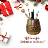 Mie Creations Designer Pencil Holder for Desk Wood | Wooden Pen Stand, Paintbrush Cup, Desk Accessories, Cute Make Up Brush Organizers | Office Desktop Stationery, Mothers Day Gift for Mom- 4'' Brown Mie Creations