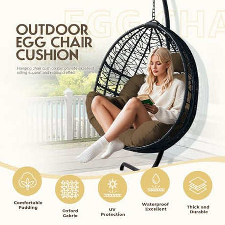 DANGHOOGY Outdoor Egg Chair Cushion, Waterproof Hanging Chair Cushion with Headrest Pillow, Egg Chair Replacement Cushion for Patio Furniture, U-Shaped Eggs Swing Cushion for Basket Chairs, Brown DANGHOOGY
