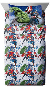 Marvel Avengers Blue Circle 5 Piece Full Bed Set - Includes Reversible Comforter & Sheet Set - Bedding Features Captain America & Iron Man - Fade Resistant Microfiber (Official Marvel Product) Jay Franco