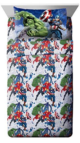 Jay Franco Kids Sheet Cartoon Set with Fitted, Flat Sheets & Pillow Cover - Ultra-Soft Bedding with Pillowcase for Room Decor, Blue - Avengers, 3 Piece Twin Jay Franco