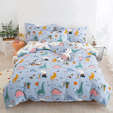 DJY Dinosaur Full Size Duvet Cover Set, Cotton Blue White Reversible Kids Bedding Set for Boys Girls, 3 Pieces Ultra Soft Breathable Comforter Cover Set (1 Duvet Cover+2 Pillowcases) DJY