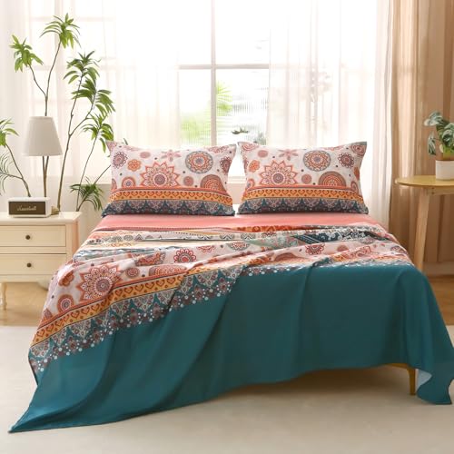 MUXHOMO Full Size 4 Piece Sheet Set, Soft & Breathable Sheet for Bedroom with Deep Pocket Up to 16", Wrinkle-Free & Cooling Bed Sheet with Flat Sheet, Fitted Sheet & Pillowcases - Bohemian Flowers MUXHOMO