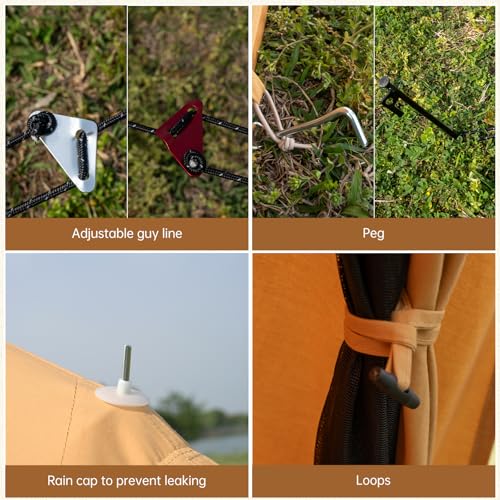 WaldZimmer Canvas Bell Tent 10ft Ginger with Stove Jack and Zipped Removable Floor, Luxury Outdoor Glamping Yurt Cotton Tent for Family Truck Car Camping Hunting Party WaldZimmer
