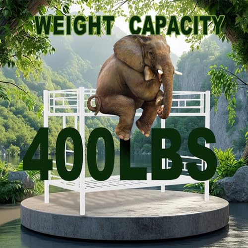 HomJoones Metal Bunk Bed Twin Over Twin Sturdy Heavy Duty Bunk Beds with 2 Side Ladders,Space Saving,No Box Spring Needed,for Boys Girls Teens Adults, Bedroom, Dormitory (White) HomJoones