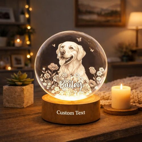 Evamall Personalized Pet Memorial Crystal Ball Night Light, Custom Cat Portrait Lamp, Pet Loss Keepsake, Gift for Dog Lovers, Dog Cat Memorial Gift Evamall