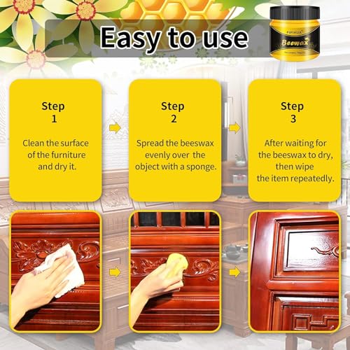 PIPIHUA Beeswax Polish and Conditioner for Wood Furniture - Waterproof & Repair Wax, Multipurpose Wood Cleaner and Furniture Polish (2 x 100g with 4 PIPIHUA