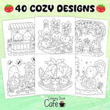 Cozy Foodie: Coloring Book for Adults and Teens Featuring Adorable Fruit and Veggie Characters in Whimsical Cozy Scenes WoodArtSupply
