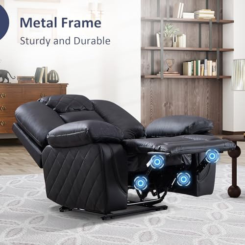CANMOV Faux Leather Manual Recliner Chair, Single Sofa Chair with Comfortable Armrest and Backrest, Home Theater Seating for Living Room, Bedroom, Black