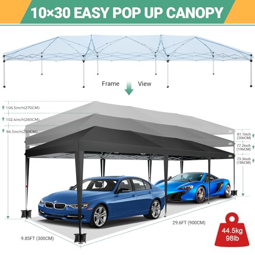 COBIZI 10x30 Canopy Party Tent with 8 Walls 10x30 Pop Up Canopy for Parties Waterproof UPF 50+ Outdoor Commercial Event Tent for Party Backyard Gazebo Canopy with Sidewalls & Sandbags(Black,10x30ft COBIZI