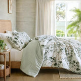 Regency Heights Lightweight Seersucker Botanical Comforter Set Queen Size, 3 Pieces Reversible Design with Striped Print, Premium Microfiber Bedding Set, Comforter and Sham Set, Green Regency Heights