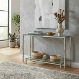 Cortesi Home Reef Contemporary 2 Shelf Glass Console Table, Silver Cortesi Home