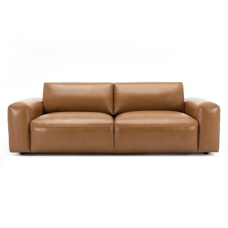 COLAMY 95Inches Oversized PU Leather Sofa for Living Room-Down Filled 3-Seater Modern Sofa with Extra Deep Seats, Wide Arm-Brown COLAMY