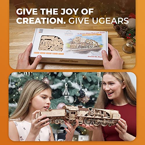 UGEARS 3D Puzzles for Adults - V-Express Steam Train with Tender Idea- 3D Wooden Puzzle Model Kits for Adults and Teens Building Kit Wooden Model Kits UGEARS