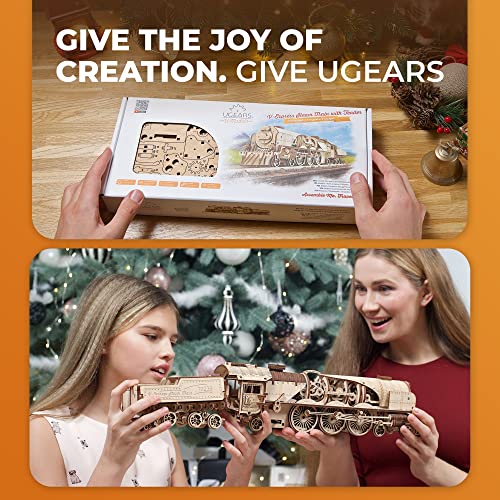 UGEARS 3D Puzzles for Adults - V-Express Steam Train with Tender Idea- 3D Wooden Puzzle Model Kits for Adults and Teens Building Kit Wooden Model Kits - WoodArtSupply