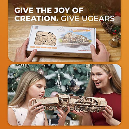 UGEARS 3D Puzzles for Adults - V-Express Steam Train with Tender Idea- 3D Wooden Puzzle Model Kits for Adults and Teens Building Kit Wooden Model Kits - WoodArtSupply