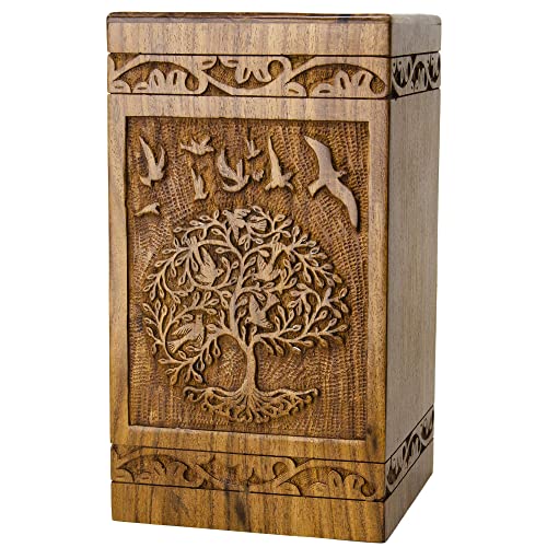 INTAJ Cremation Urns for Human Ashes Companion Male Female Wooden Tree of Life Urns Box and Casket for Ashes Men Women Child Pets Cat Dog Urn Burial - WoodArtSupply