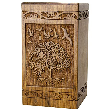 INTAJ Cremation Urns for Human Ashes Companion Male Female Wooden Tree of Life Urns Box and Casket for Ashes Men Women Child Pets Cat Dog Urn Burial INTAJ