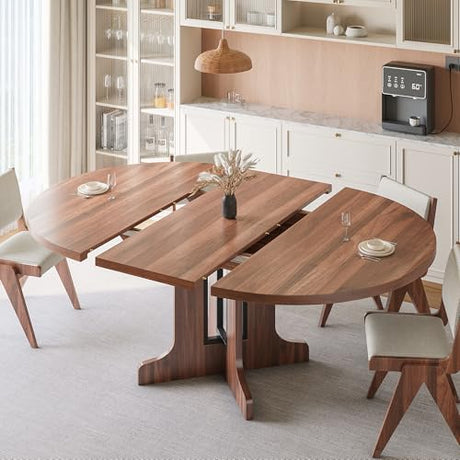 iPormis 59" Round Extendable Dining Table for 4-6, Modern Kitchen Table with Heavy Duty Pedestal Base & Wooden Top, Oval Dining Room Table for Dining Living Room, Easy Assembly, Walnut iPormis