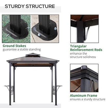 Outsunny 9' x 5' Grill Gazebo, Hardtop BBQ Gazebo Canopy with 2-Tier Polycarbonate Roof, Shelves Serving Tables and Hooks, for Backyard Patio Lawn - WoodArtSupply