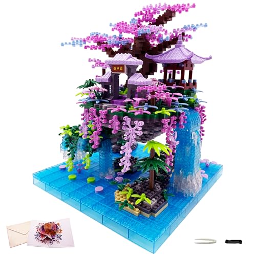 Alizdd Micro Building Blocks Sets，Chinese Moon Palace Architecture and Cherry Blossom Bonsai Tree Building Toys for Adults，Japanese Sakura House Model，Creative Mini Bricks Gift for Kids 14+，2588 PCS