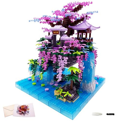 Alizdd Micro Building Blocks Sets，Chinese Moon Palace Architecture and Cherry Blossom Bonsai Tree Building Toys for Adults，Japanese Sakura House Model，Creative Mini Bricks Gift for Kids 14+，2588 PCS