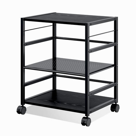 DEVAISE Mobile 3-Shelf Printer Stand with Adjustable Shelves, Modern Printer Cart with Large Storage Space, Printer Stand for Home Office, Black DEVAISE