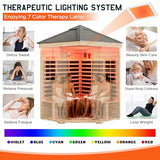 Albott Outdoor Sauna 4 Person, Infrared Saunas for Home, Low EMF 2850W/240V/20A Spruce Wood Dry Sauna with Tourmaline Stone Foot Warmer, 7-Color Light Therapy & 2 Bluetooth Speakers, 59.1"x59.1"x98.4" Albott