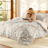 Exclusivo Mezcla Fleece Twin Comforter Set, Soft Fluffy Warm 3D Boho Comforters Twin Size, Luxury 2-Pieces Reversible Fuzzy Bedding Sets for Winter with 1 Pillow Sham, Camel Exclusivo Mezcla