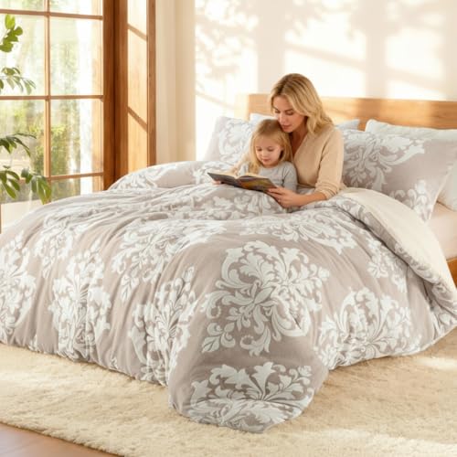 Exclusivo Mezcla Fleece King Comforter Set, Soft Fluffy Warm 3D Boho Comforters King Size, Luxury 3-Pieces Reversible Fuzzy Bedding Sets for Winter with 2 Pillow Shams, Camel Exclusivo Mezcla