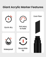 BIGTHUMB 3 Pcs Black Jumbo Permanent Markers: 15mm Wide Tip Thick Acrylic Paint Pen Large Calligraphy Marker for Rock Painting, Poster, Sign, Canvas, Glass, Wood, Ceramic BIGTHUMB