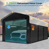 Real Relax 10×15FT Heavy Duty Carport with Removable Sidewalls, Metal Car Port Multi-Use Outdoor Storage Trucks, Cars, Boats, Galvanized Metal Roof, Cream White Real Relax