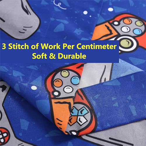 SDIII 4PCS Blue Gamer Sheets Set Full, Soft Microfiber Gaming Bedding Sheet Full, Blue Game Sheets Sets for Boys Girls Kids and Teens All Season SDIII