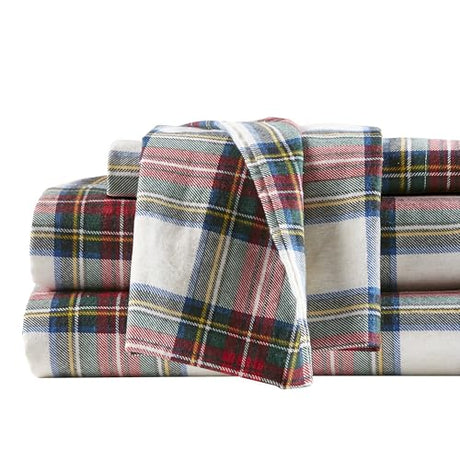 Comfort Spaces Cotton Flannel Sheets Twin Size, Ultra Soft Flannel Sheet Set with 12" Elastic Pocket , Plain Print Warm Flannel Bedding, Scottish Plaid Red 3 Piece Comfort Spaces