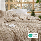 Bedsure Tufted Boho Comforter Set Twin Size - Khaki Boho Bed Set, GentleSoft™ 2 Pieces Farmhouse Shabby Chic Embroidery Bedding, Gifts for Woman, Soft Jacquard Twin Comforter for All Seasons Bedsure