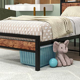 HOJINLINERO Twin Bed Frame with Storage Headboard/USB Charging Station,Single Platform Bed Frame Twin Size No Box Spring Needed,Strong Steel Slats Support,Bedroom Furniture,Rustic Brown HOJINLINERO