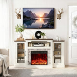 70-inch Electric Fireplace with Mantel, Fireplace TV Stand, Farmhouse Style Console Height Wooden Entertainment Center with Storage,4800 BTU 60-99°F Heating for Living Room,Bedroom TRONLEE