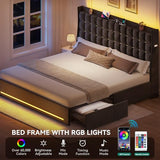 YITAHOME King Size Bed Frame with 4 Drawers and RGB LED Lights, Velvet Upholstered Platform Bed with Charging Station and Storage Headboard, No Box Spring Needed, Easy Assembly, Noise-Free, Grey YITAHOME