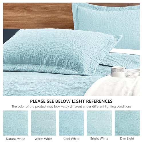 Love's cabin Twin Quilt Set Spa-Blue Bedspreads - Soft Bed Summer Lightweight Bedspread Comforter - Modern Style Coin Pattern Coverlet for All Season - 2 Pieces (1 Quilt, 1 Pillow Sham) Love's cabin