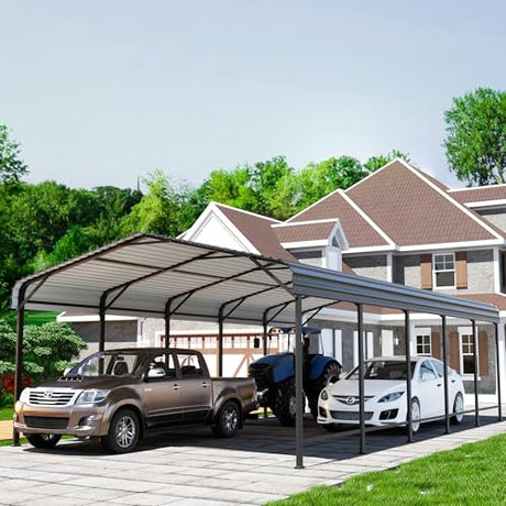 EBE 13' x 25' Metal Carport, Outdoor Steel Carport Canopy with Galvanized Steel Frame and Roof, Heavy Duty Garage Shelter Shade for Cars, Boats, and Truck EBE