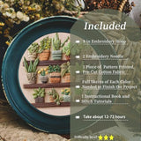 FONNUY Green Plant Embroidery Kit, Petite Potted Plants Patterns, Cross Stitch Kits for Adults and Beginners, Handmade Crafts with Printed Pattern Set, Thread Needlework, 8'' Hoop (Greeen A03)