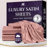 SLEEP SANCTUARY Satin Sheets Twin Size – 3 Piece Luxury Silky Bed Set, Softer Than Silk, 15" Deep Pocket, Cooling & Wrinkle-Free, Moisture-Wicking & Breathable for Hair & Skin (Blush Pink) SLEEP SANCTUARY