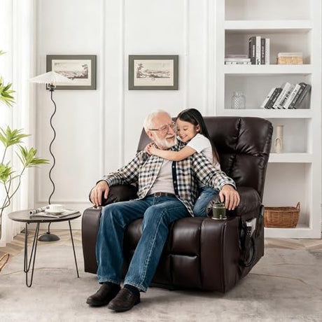 RHHVVR Oversized Power Recliner Chair for Big and Tall 400 LBS, 25.5" Extra Wide Electric Lift Chair with Heat and Massage, Dual Motor 180° Lay Flat Recliner Living Room Sofa, PU Leather Big Recliner RHHVVR