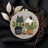 Cute Cat, Plants Patterns Embroidery Kits for Beginners,Adults Starter Cross Stitch Kit with Funny Animal Pattern,DIY Needlepoint Everything is Fine,Step by Step Instructions and Video Tutorial