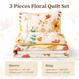 Anibedding Quilt Set Full Size, Yellow Floral Reversible Bedspread Soft Microfiber Lightweight Full Quilt Bedding Sets Reversible Coverlet for All Season(78"x90") Anibedding