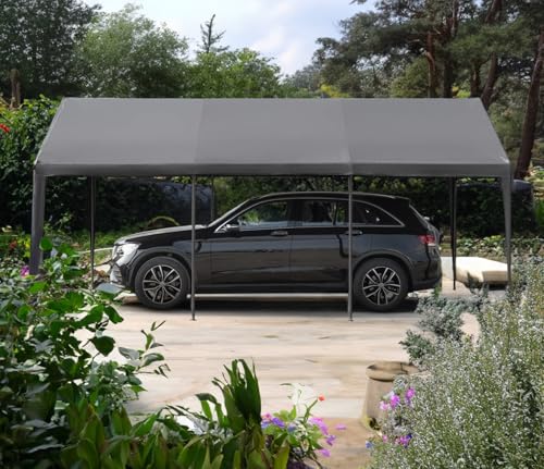 10x20 FT Heavy Duty Carport Car Tent Car Canopy Storage Shed,Portable Garage Party Tent,Portable Garage with Removable Sidewalls & Doors All-Season Tarp for Car,Truck,SUV,Party (Grey) GREZJXC