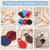 Dunzoom 127 Pcs Laser Material Kit Laser Cutting Engraving Materials Accessories Including Wood, Metal, PU Leather, Fabric, Glass, Rock, Rubber for Cutters Engraving Supplies Dunzoom